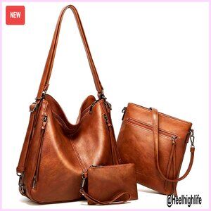 Convertible Backpack Hobo Bag Set Vegan Leather Tote Crossbody Shoulder Purse